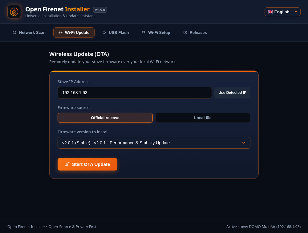 Wi-Fi Update tab of the installer