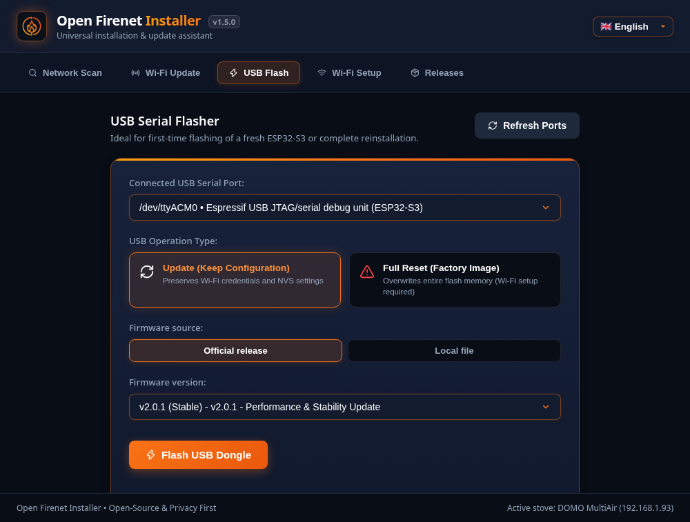 USB Flash tab of the installer